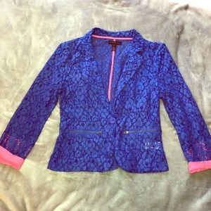 Material Girl Electric Blue Lace Blazer, Medium